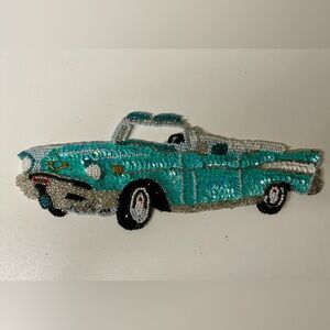 Heavily Beaded & Sequined Vintage 1957 Convertible Car Appliqué Patch. New!